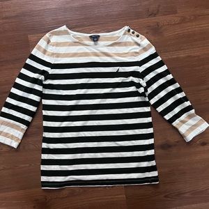 Nautical Womans 3/4 Length Striped Shirt L